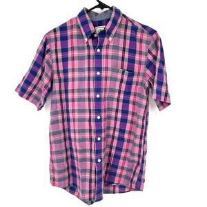 Surf Pendleton Mens Plaid Shirt Short Sleeve Pink Blue Cotton Button Down Small